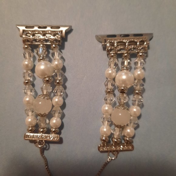Posh Tech Celina Silver and White Beaded Bracelet Band for Apple Watch - Picture 3 of 4